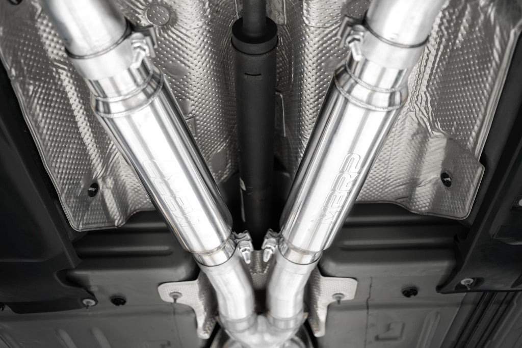 15-23 Dodge Challenger T304 Stainless Steel 3 Inch Dual Cat Back Quad Tips with Carbon Fiber Tips (Street Version) Exhaust System MBRP