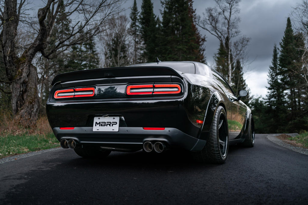15-23 Dodge Challenger T304 Stainless Steel 3 Inch Dual Cat Back Quad Tips with Carbon Fiber Tips (Race Version) Exhaust System MBRP