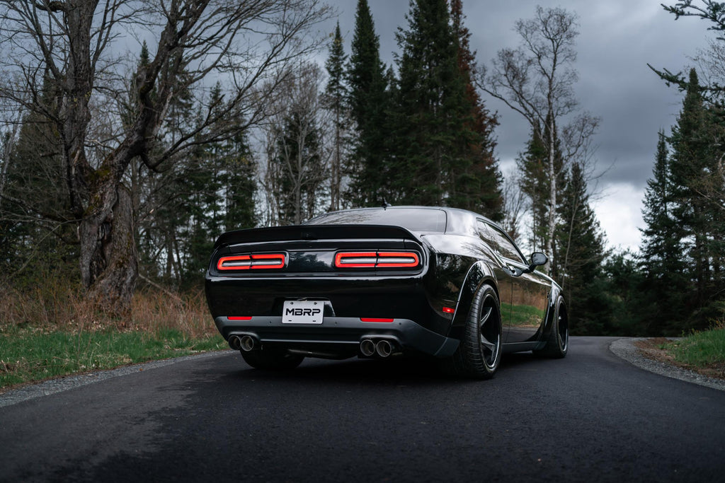 15-23 Dodge Challenger Aluminized Steel 3 Inch Dual Cat Back Quad Tips (Race Version) Exhaust System MBRP