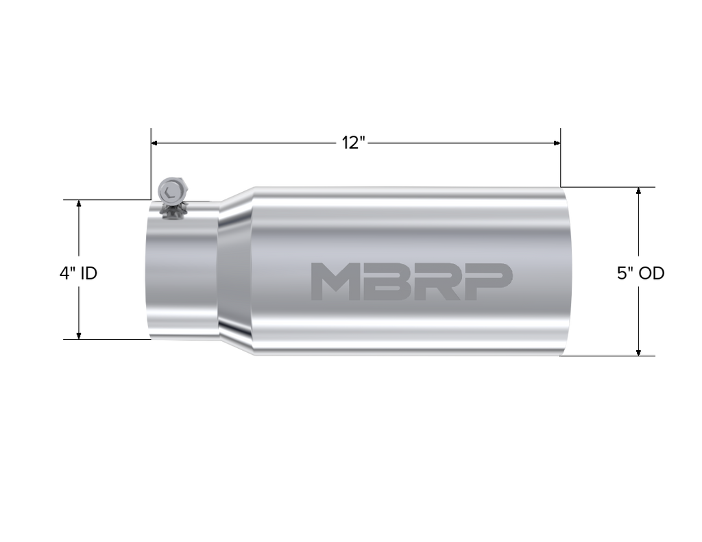 Exhaust Tail Pipe Tip 5 Inch O.D. Dual Wall Straight 4 Inch Inlet 12 Inch Length T304 Stainless Steel MBRP