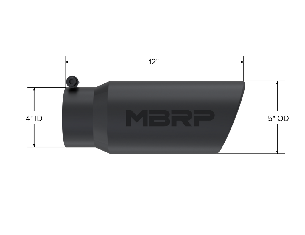 Exhaust Tip 5 Inch O.D. Angled Rolled End 4 Inch Inlet 12 Inch Length-Black Finish MBRP