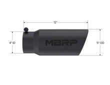 Load image into Gallery viewer, Exhaust Tip 5 Inch O.D. Angled Rolled End 4 Inch Inlet 12 Inch Length-Black Finish MBRP