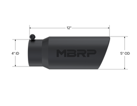 Exhaust Tip 5 Inch O.D. Angled Rolled End 4 Inch Inlet 12 Inch Length-Black Finish MBRP