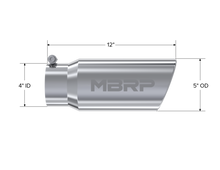 Load image into Gallery viewer, Exhaust Tail Pipe Tip 5 Inch O.D. Angled Rolled End 4 Inch Inlet 12 Inch Length T304 Stainless Steel MBRP