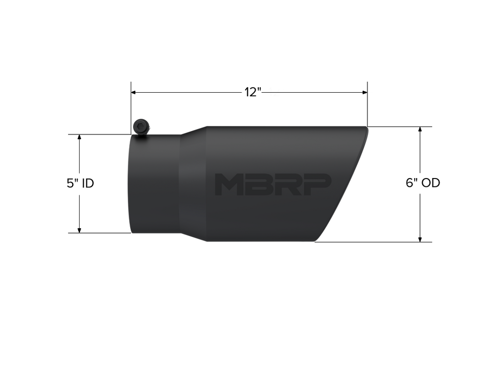 Exhaust Tip 6 Inch O.D. Angled Rolled End 5 Inch Inlet 12 Inch Length Black Coated MBRP