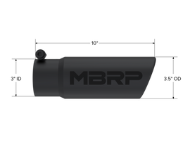 Exhaust Tip 3 1/2 Inch O.D. Angled Rolled End 3 Inch Inlet 10 Inch Length Black T304 Stainless Steel MBRP