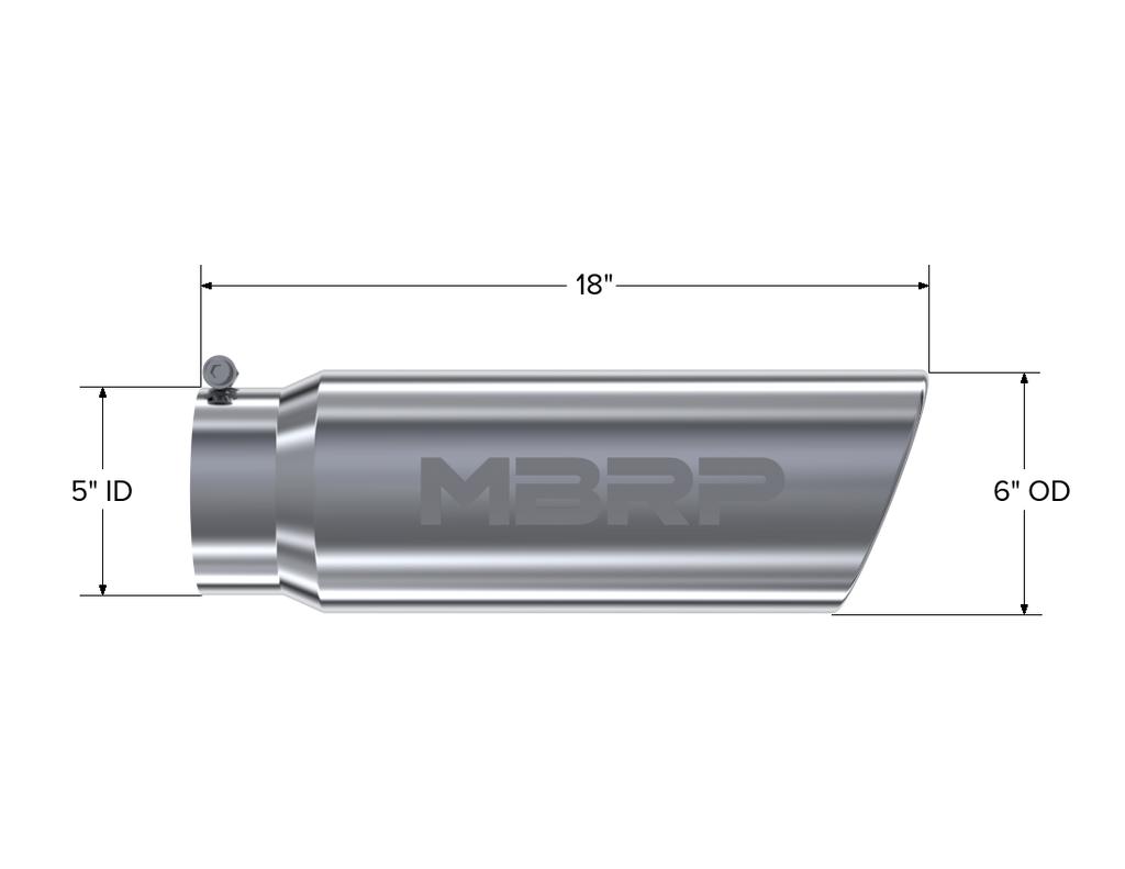 Exhaust Tip 6 Inch O.D. Angled Rolled End 5 Inch Inlet 18 Inch Length T304 Stainless Steel MBRP