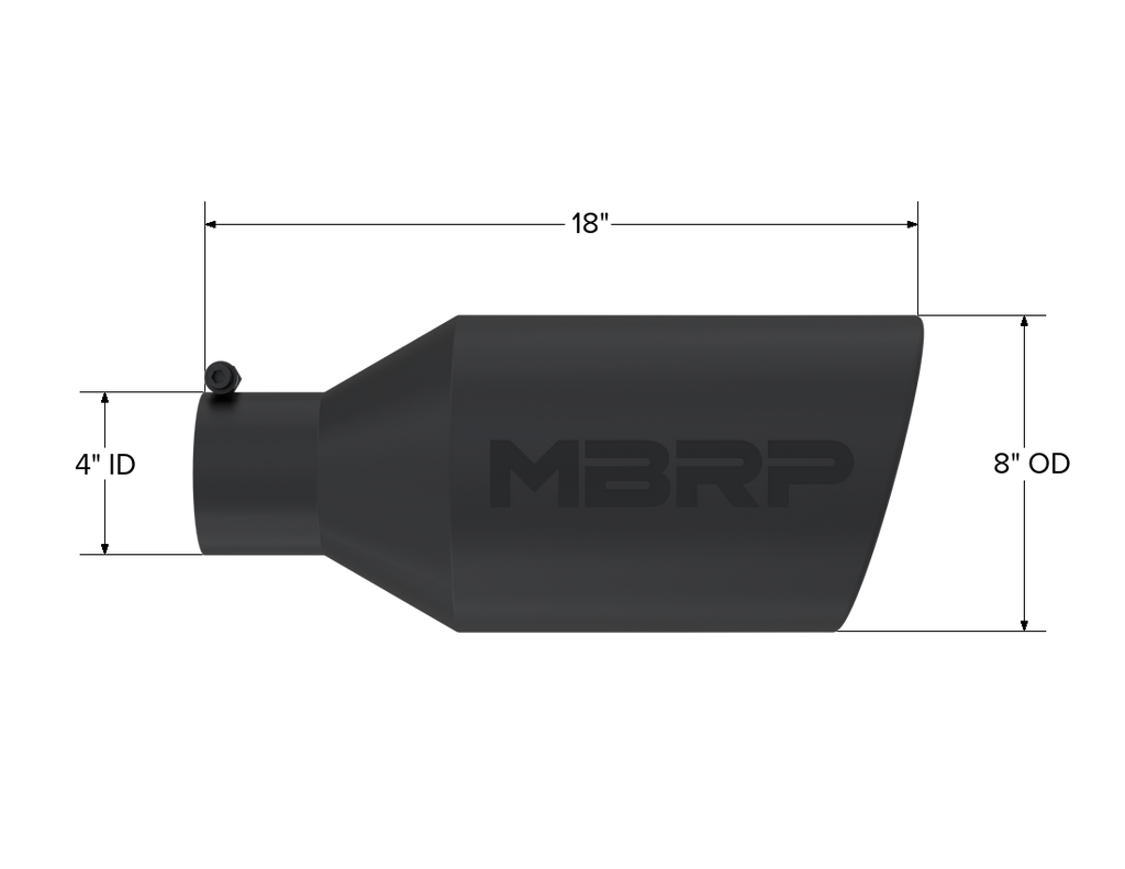 Exhaust Tip 8 Inch O.D. Rolled End 4 Inch Inlet 18 Inch Length Black Finish MBRP
