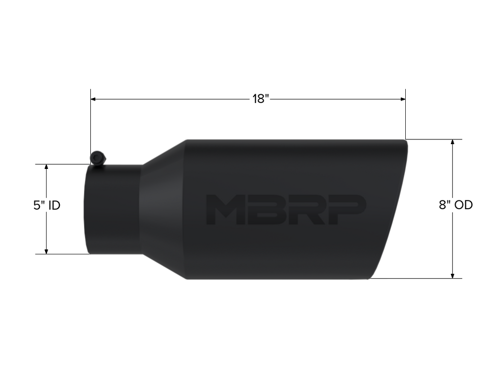 Exhaust Tip 8 Inch O.D. Rolled End 5 Inch Inlet 18 Inch Length Black MBRP