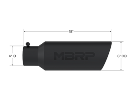 Exhaust Tip 6 Inch O.D. Rolled End 4 Inch Inlet 18 Inch Length Black Finish MBRP