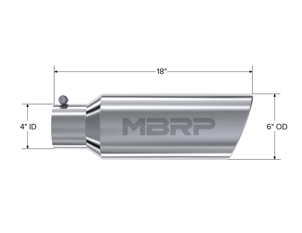 Exhaust Tip 6 Inch O.D. Rolled End 4 Inch Inlet 18 Inch Length T304 Stainless Steel MBRP