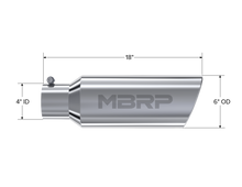 Load image into Gallery viewer, Exhaust Tip 6 Inch O.D. Rolled End 4 Inch Inlet 18 Inch Length T304 Stainless Steel MBRP