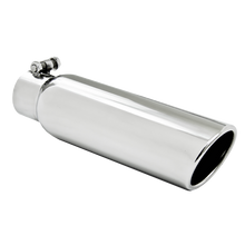 Load image into Gallery viewer, 3.5 Inch OD 2.5 Inch Inlet 12 Inch Length Angled Cut Rolled End Clampless-No Weld T304 Stainless Steel MBRP
