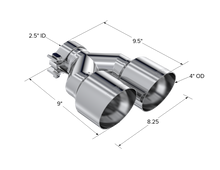 Load image into Gallery viewer, T304 Stainless Steel Tip  2.5 Inch ID Dual 4 Inch OD Out 9.55 Inch Length Single Wall MBRP