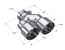 Load image into Gallery viewer, T304 Stainless Steel Tip 3.0 Inch ID 4.0 Inch OD Dual Out 9.87 Inch Length Dual Wall MBRP