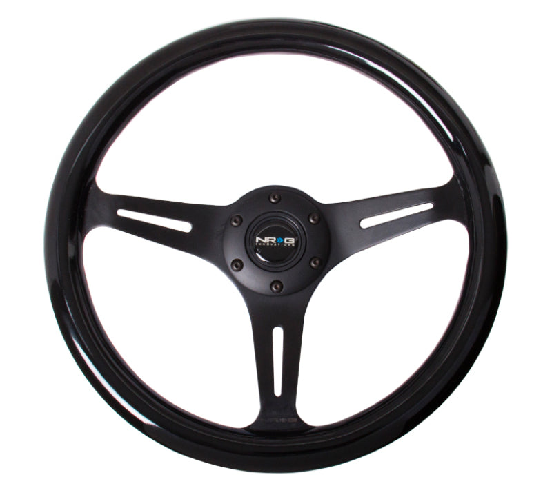 NRG Classic Wood Grain Steering Wheel (350mm) Black Paint Grip w/Black 3-Spoke Center NRGST-015BK-BK