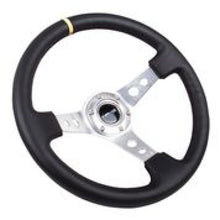 Load image into Gallery viewer, NRG Reinforced Steering Wheel (350mm / 3in. Deep) Blk Leather w/Circle Cut Spokes &amp; Single Yellow CM NRGRST-006SL-Y