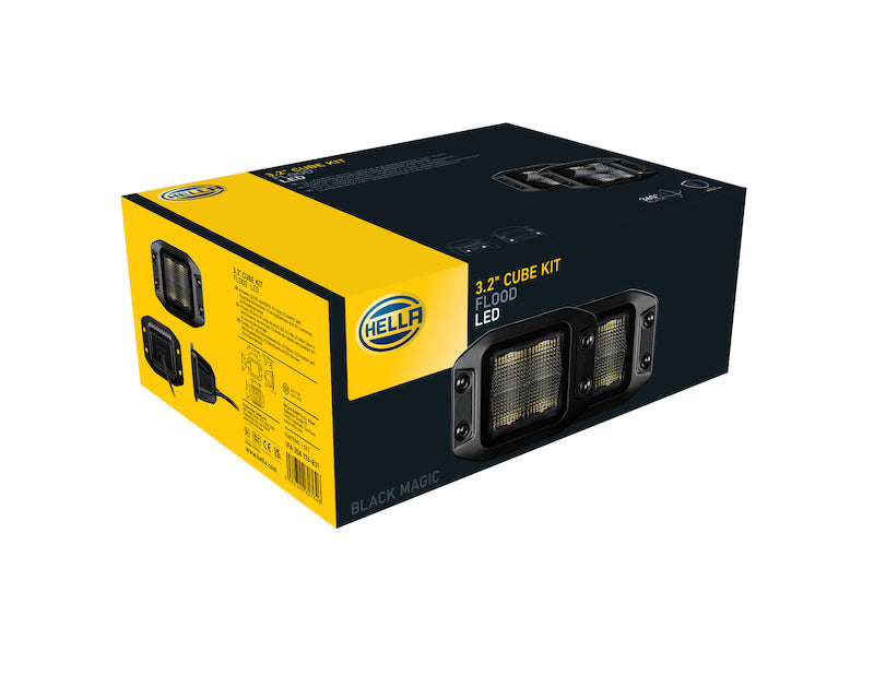 Hella Universal Black Magic 3.2in L.E.D. Cube Kit - Flood Beam (Flush Mount) HELLA358176831