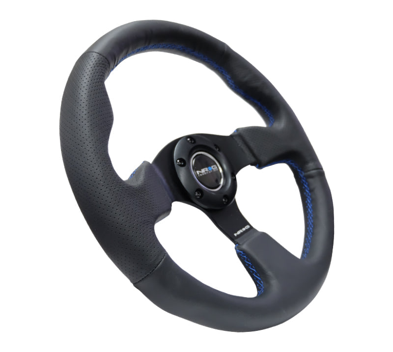 NRG Reinforced Steering Wheel (320mm) Black Leather w/Blue Stitching NRGRST-012R-BL