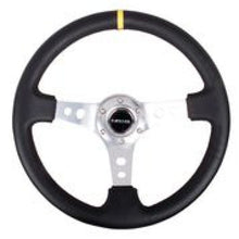 Load image into Gallery viewer, NRG Reinforced Steering Wheel (350mm / 3in. Deep) Blk Leather w/Circle Cut Spokes &amp; Single Yellow CM NRGRST-006SL-Y