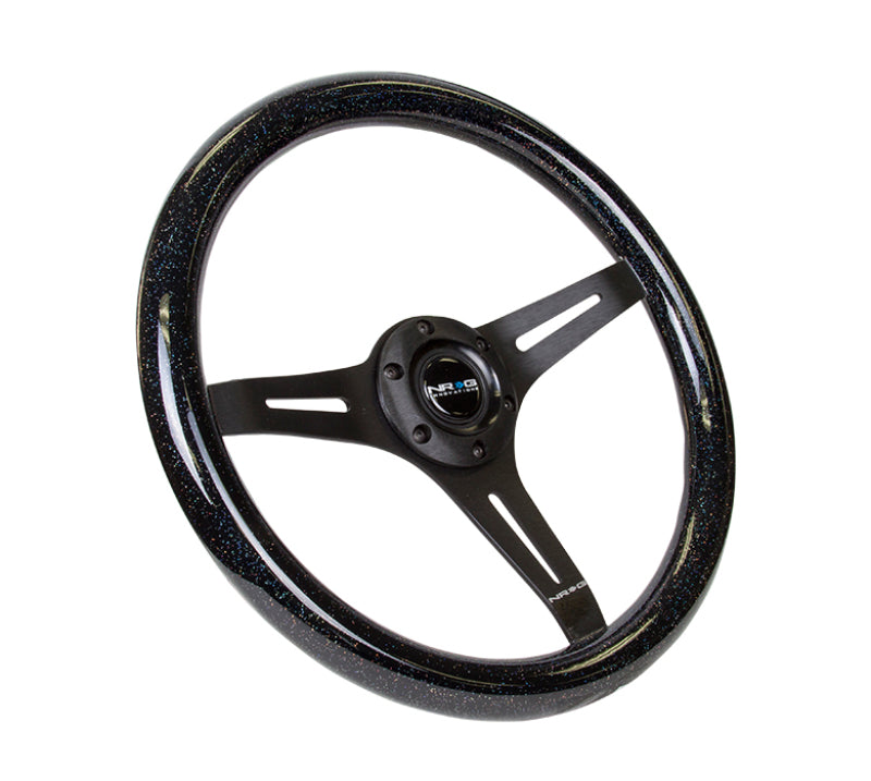 NRG Classic Wood Grain Steering Wheel (350mm) Black Sparkled Grip w/Black 3-Spoke Center NRGST-015BK-BSB