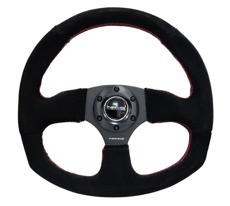 NRG Reinforced Steering Wheel (320mm Horizontal / 330mm Vertical) Suede w/Red Stitch NRGRST-009S-RS