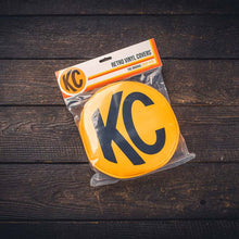 Load image into Gallery viewer, KC HiLiTES Retro 8in Round Yellow Vinyl Light Cover w/ Black KC Logo (Pair) KCL5801