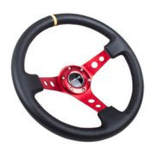 Load image into Gallery viewer, NRG Reinforced Steering Wheel (350mm / 3in. Deep) Blk Leather w/Red Spokes &amp; Sgl Yellow Center Mark NRGRST-006RD-Y