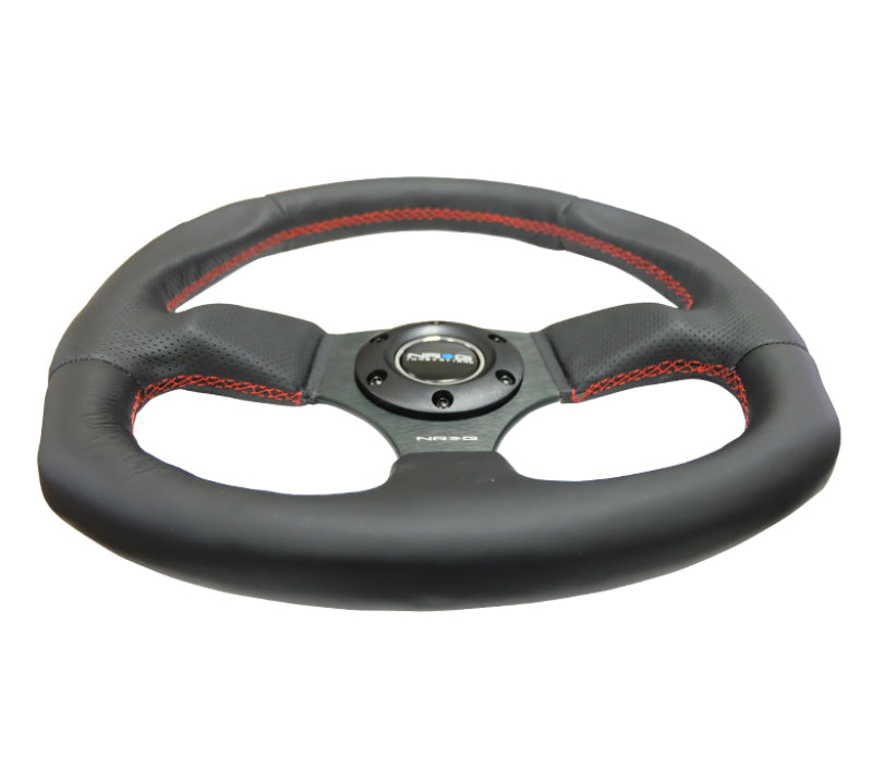 NRG Reinforced Steering Wheel (320mm Horizontal / 330mm Vertical) Leather w/Red Stitching NRGRST-009R-RS