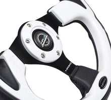 Load image into Gallery viewer, NRG Reinforced Steering Wheel (320mm) Blk w/White Trim &amp; 4mm 3-Spoke NRGRST-001WT
