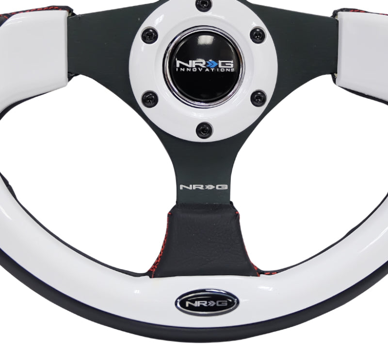 NRG Reinforced Steering Wheel (320mm) Blk w/White Trim & 4mm 3-Spoke NRGRST-001WT