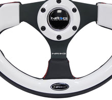 Load image into Gallery viewer, NRG Reinforced Steering Wheel (320mm) Blk w/White Trim &amp; 4mm 3-Spoke NRGRST-001WT