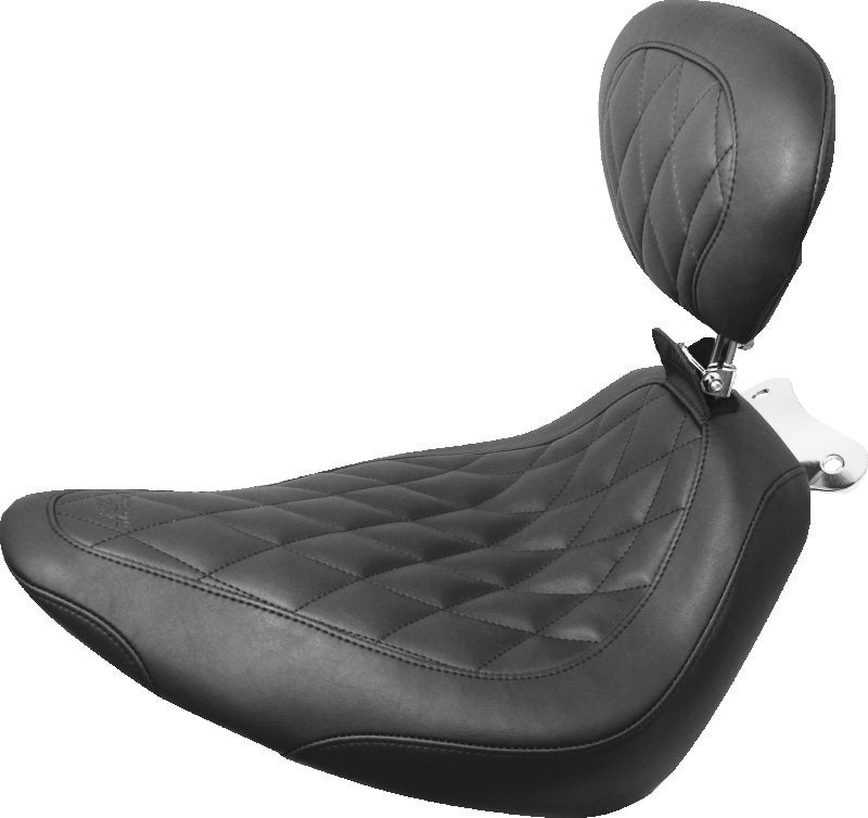 Mustang 00-15 Harley Softail Standard Rear Tire Wide Tripper Solo Seat w/Driver Backrest - Black