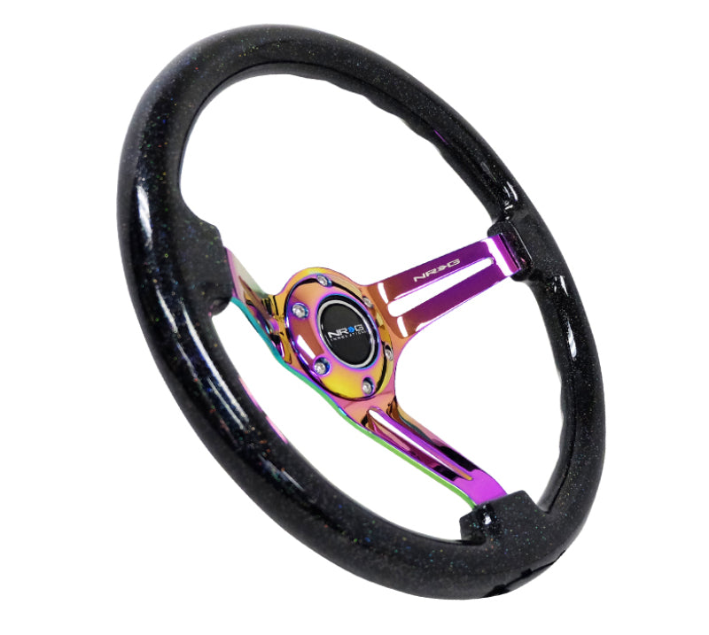 NRG Reinforced Steering Wheel (350mm / 3in. Deep) Blk Multi Color Flake w/ Neochrome Center Mark NRGRST-018BSB-MC