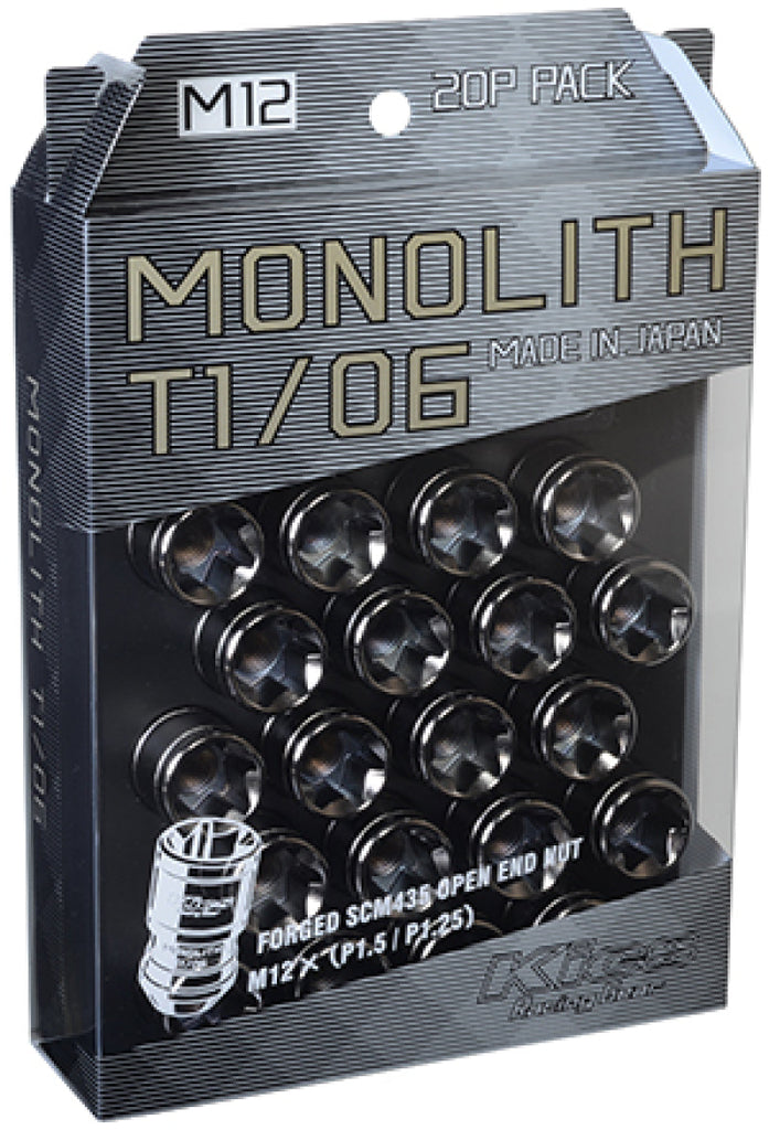 Project Kics 12 x 1.25 Glorious Black T1/06 Monolith Lug Nuts - 20 Pcs PJKWMN03GK