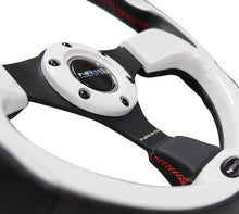 Load image into Gallery viewer, NRG Reinforced Steering Wheel (320mm) Blk w/White Trim &amp; 4mm 3-Spoke NRGRST-001WT