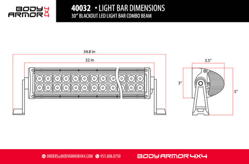 Body Armor 4x4 20in Blackout LED Light Bar Combo Beam with Wiring Harness BOD40022