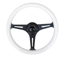 Load image into Gallery viewer, NRG Classic Wood Grain Steering Wheel (350mm) Glow-N-The-Dark Green Grip w/Black 3-Spoke Center NRGST-015BK-GL