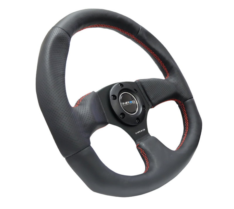 NRG Reinforced Steering Wheel (320mm Horizontal / 330mm Vertical) Leather w/Red Stitching NRGRST-009R-RS