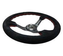 Load image into Gallery viewer, NRG Reinforced Steering Wheel (350mm / 3in. Deep) Blk Suede w/Red Stitching &amp; 5mm Spokes w/Slits NRGRST-018S-RS