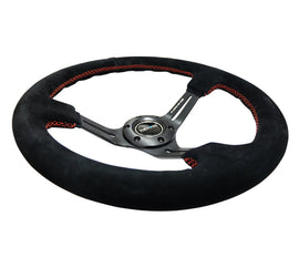 NRG Reinforced Steering Wheel (350mm / 3in. Deep) Blk Suede w/Red Stitching & 5mm Spokes w/Slits NRGRST-018S-RS