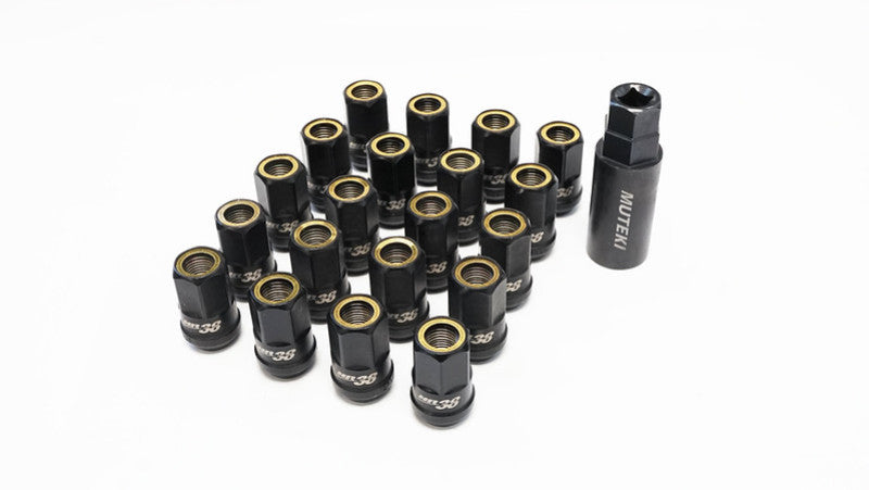 Wheel Mate Muteki HR38 Open End Lug Nuts 12x1.50 Titanium Chrome / Yellow Ring WHMHR3806TY