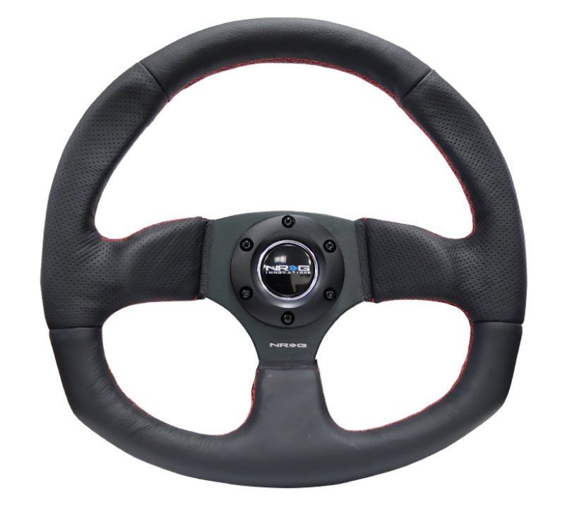 NRG Reinforced Steering Wheel (320mm Horizontal / 330mm Vertical) Leather w/Red Stitching NRGRST-009R-RS