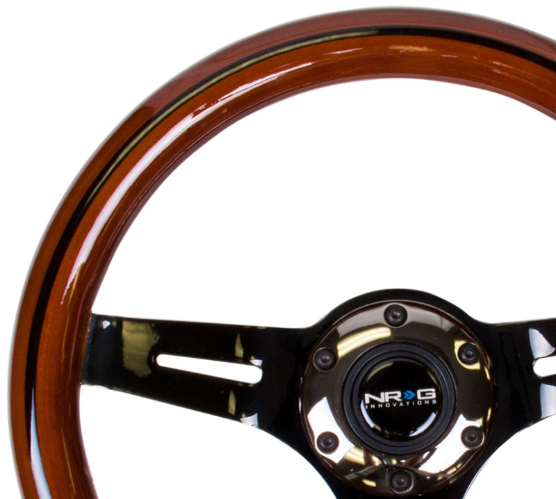 NRG Classic Wood Grain Steering Wheel (310mm) Dark Wood & Black Line Inlay w/Blk Chrome 3-Spoke Ctr. NRGST-310BRB-BK