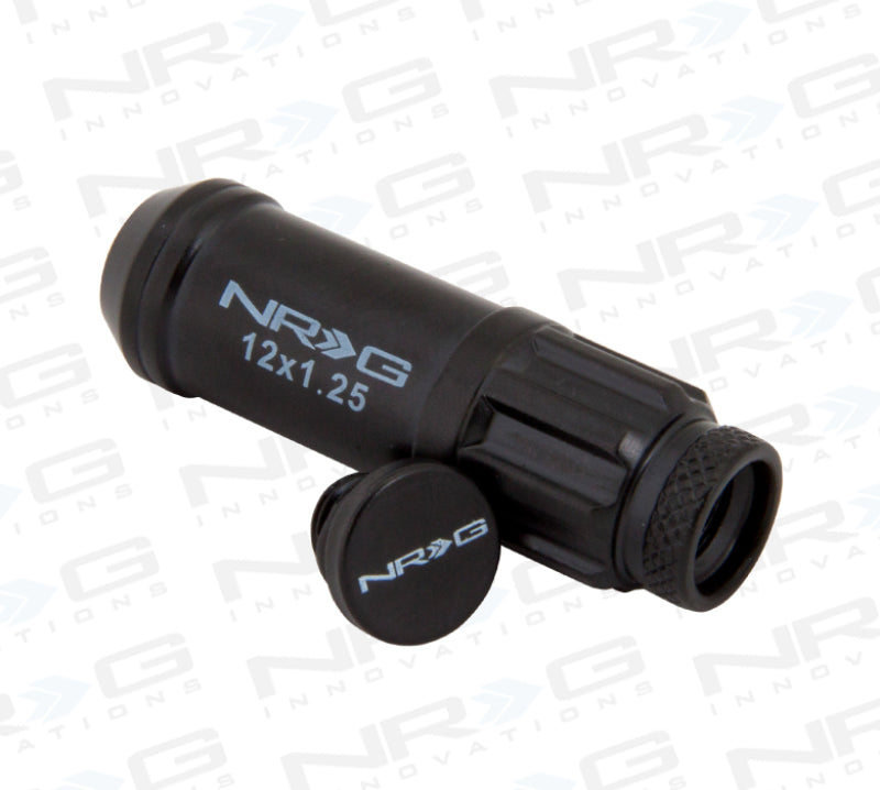 NRG 700 Series M12 X 1.25 Steel Lug Nut w/Dust Cap Cover Set 21 Pc w/Locks & Lock Socket - Black NRGLN-LS710BK-21