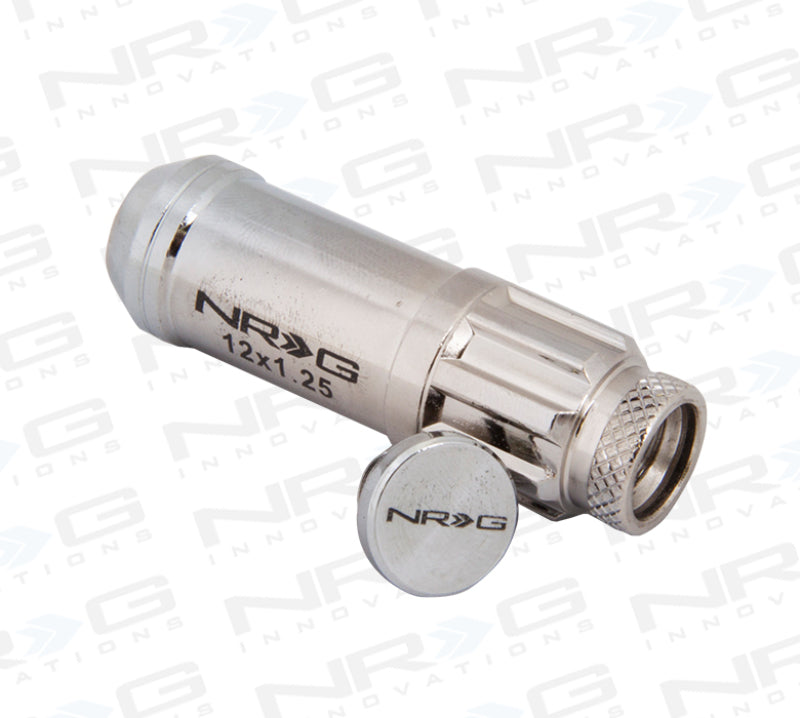NRG 700 Series M12 X 1.25 Steel Lug Nut w/Dust Cap Cover Set 21 Pc w/Locks & Lock Socket - Silver NRGLN-LS710SL-21