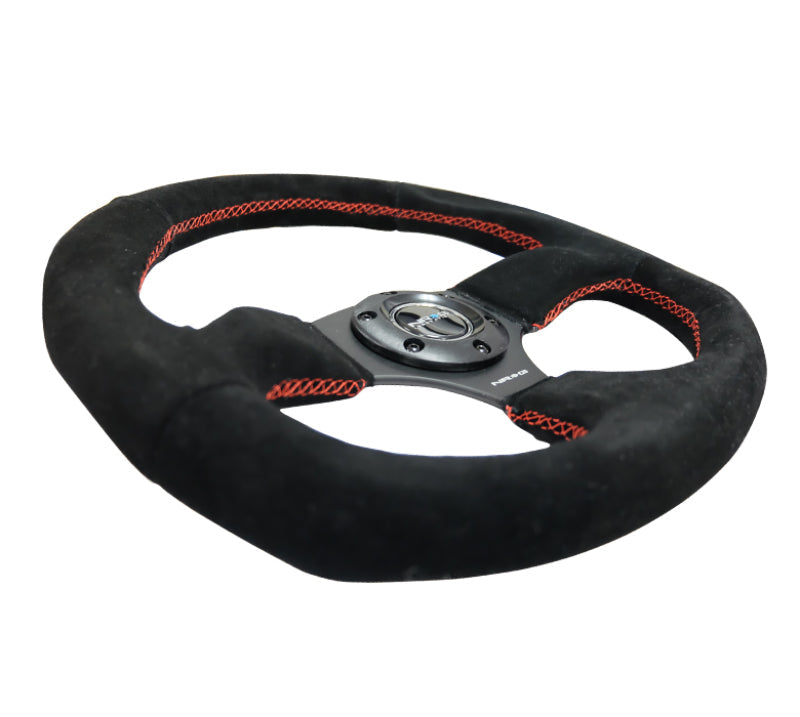 NRG Reinforced Steering Wheel (320mm Horizontal / 330mm Vertical) Suede w/Red Stitch NRGRST-009S-RS