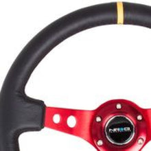 Load image into Gallery viewer, NRG Reinforced Steering Wheel (350mm / 3in. Deep) Blk Leather w/Red Spokes &amp; Sgl Yellow Center Mark NRGRST-006RD-Y