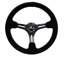 Load image into Gallery viewer, NRG Reinforced Steering Wheel (350mm / 3in. Deep) Blk Suede w/Red Stitching &amp; 5mm Spokes w/Slits NRGRST-018S-RS