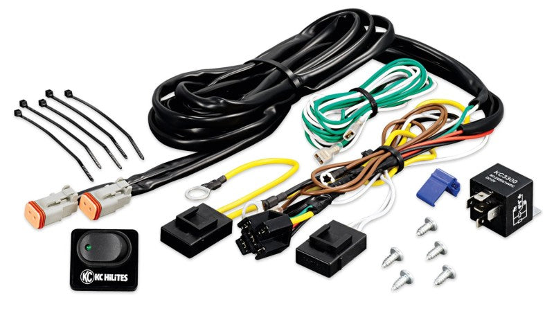 KC HiLiTES Wiring Harness w/40 AMP Relay & LED Rocker Switch (Up to 2 - 130w Lights) KCL6315